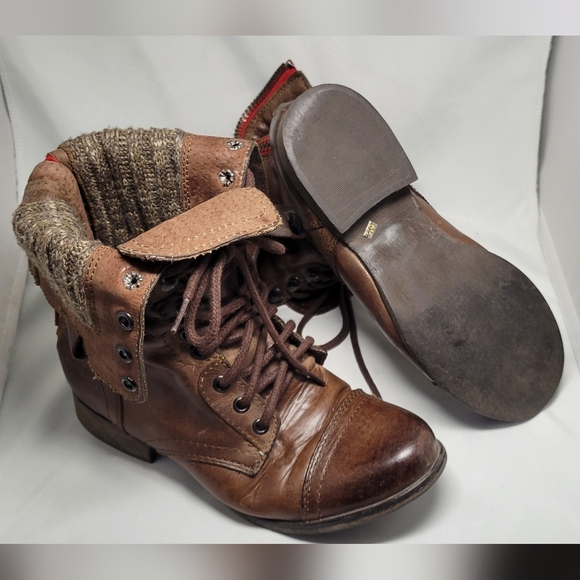 Steve Madden Cablee foldover combat Boots size 6 1/2 brown red zipper - Picture 2 of 11
